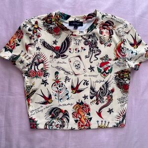 Ed Hardy Multicolor Tattoo Graphic Top